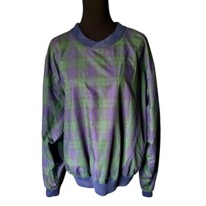 Vintage Proquip Navy and Green Tartan Plaid Golf Pullover, Wind Jacket, Large